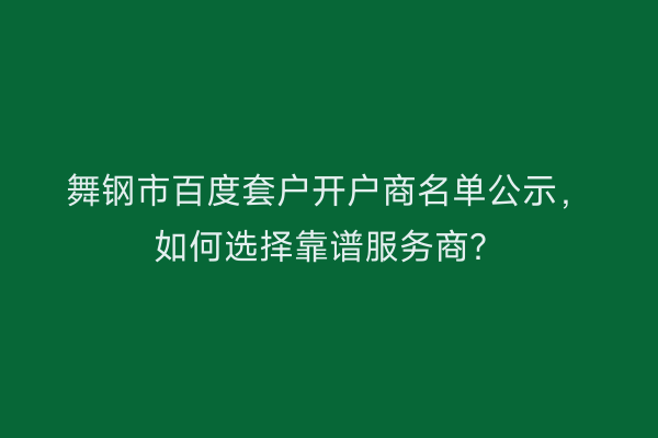 舞钢市百度套户开户商名单公示，如何选择靠谱服务商？