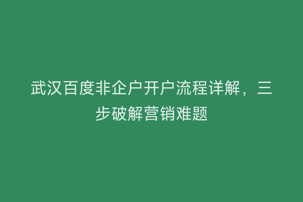 武汉百度非企户开户流程详解，三步破解营销难题