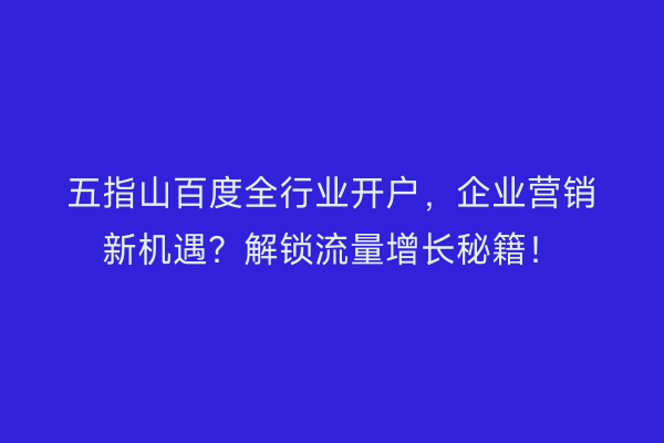 五指山百度全行业开户，企业营销新机遇？解锁流量增长秘籍！