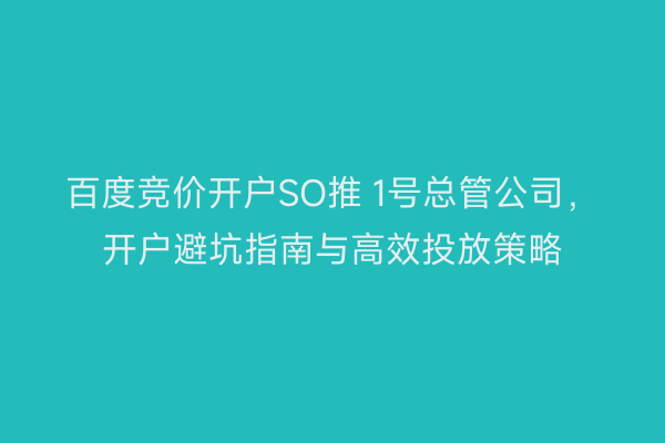 百度竞价开户SO推 1号总管公司，开户避坑指南与高效投放策略