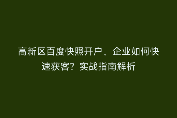 高新区百度快照开户，企业如何快速获客？实战指南解析