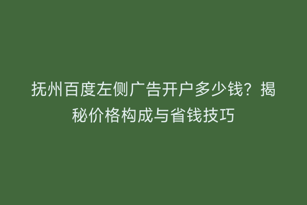 抚州百度左侧广告开户多少钱？揭秘价格构成与省钱技巧