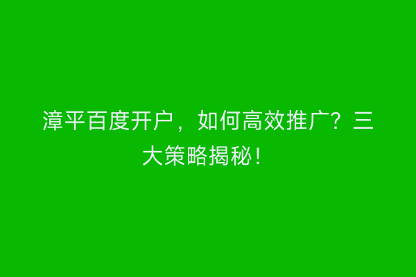 漳平百度开户，如何高效推广？三大策略揭秘！