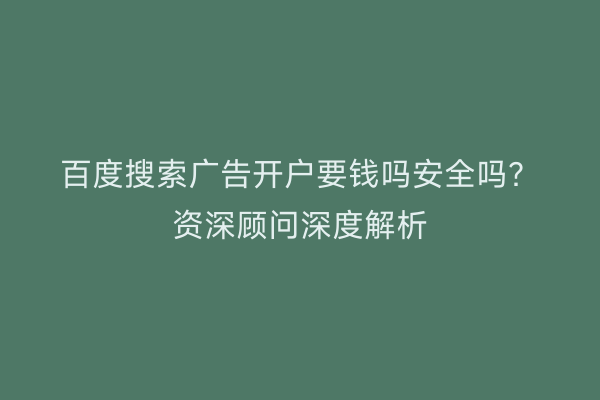 百度搜索广告开户要钱吗安全吗？资深顾问深度解析