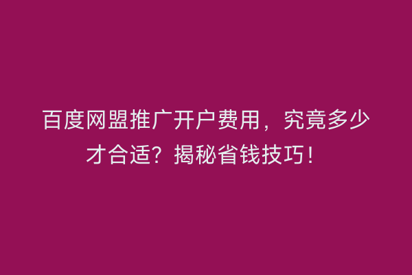 百度网盟推广开户费用，究竟多少才合适？揭秘省钱技巧！