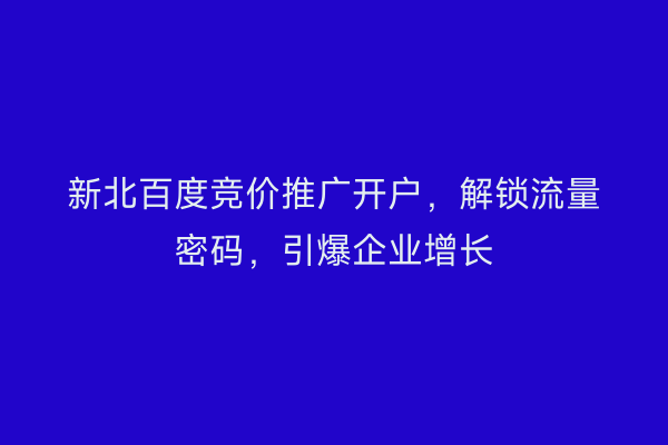 新北百度竞价推广开户，解锁流量密码，引爆企业增长