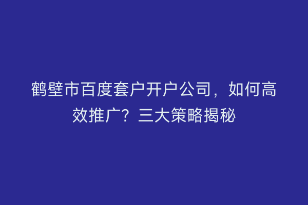 鹤壁市百度套户开户公司，如何高效推广？三大策略揭秘