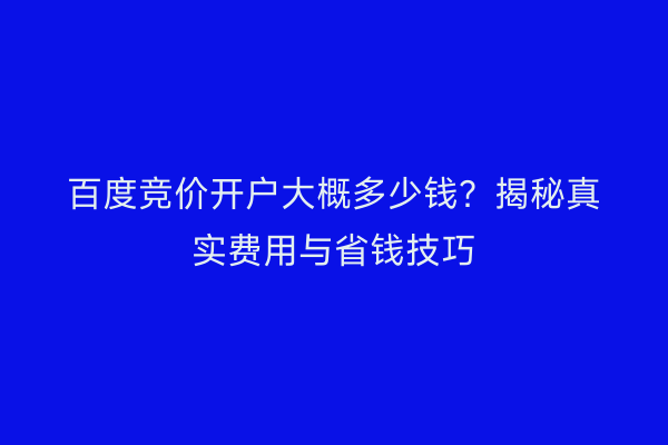 百度竞价开户大概多少钱？揭秘真实费用与省钱技巧