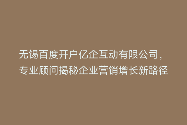 无锡百度开户亿企互动有限公司，专业顾问揭秘企业营销增长新路径