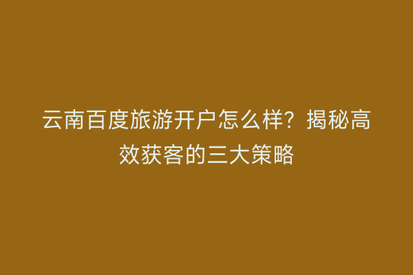 云南百度旅游开户怎么样？揭秘高效获客的三大策略