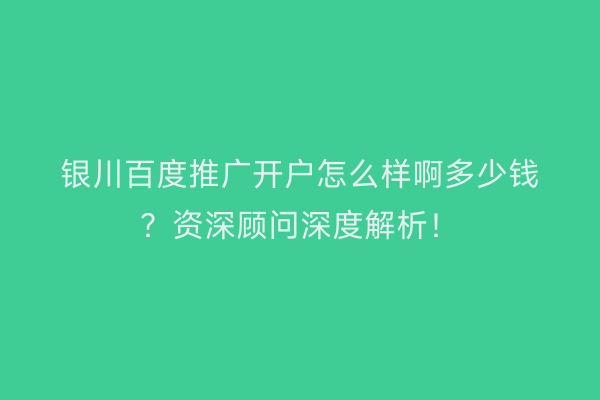 银川百度推广开户怎么样啊多少钱？资深顾问深度解析！