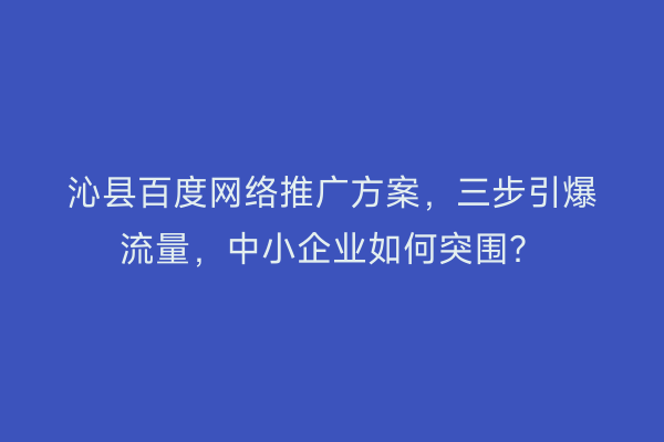 沁县百度网络推广方案，三步引爆流量，中小企业如何突围？
