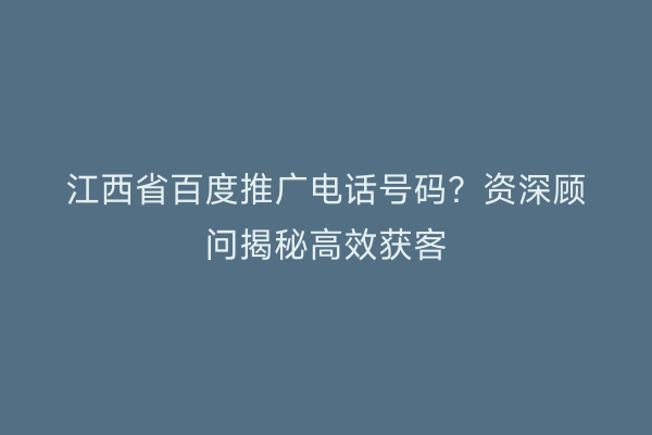 江西省百度推广电话号码？资深顾问揭秘高效获客
