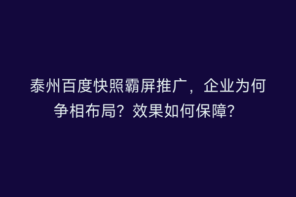 泰州百度快照霸屏推广，企业为何争相布局？效果如何保障？
