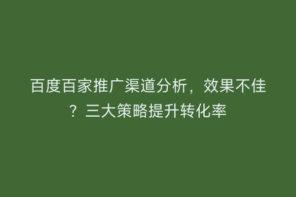 百度百家推广渠道分析，效果不佳？三大策略提升转化率
