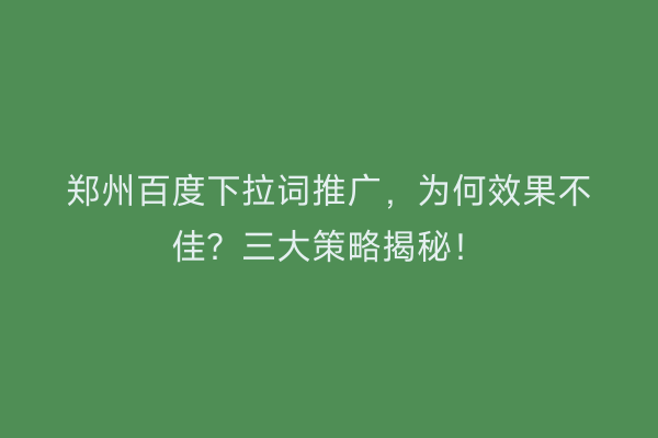 郑州百度下拉词推广，为何效果不佳？三大策略揭秘！