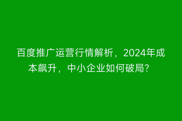 百度推广运营行情解析，2024年成本飙升，中小企业如何破局？