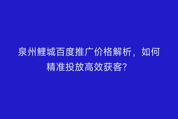 泉州鲤城百度推广价格解析，如何精准投放高效获客？
