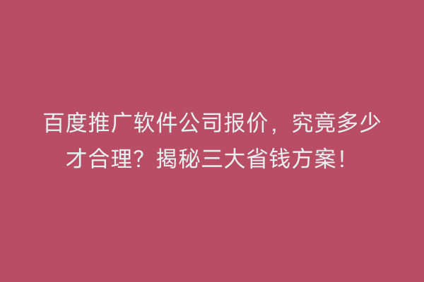 百度推广软件公司报价，究竟多少才合理？揭秘三大省钱方案！