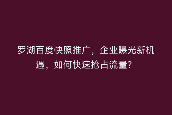 罗湖百度快照推广，企业曝光新机遇，如何快速抢占流量？