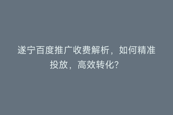 遂宁百度推广收费解析，如何精准投放，高效转化？