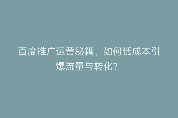 百度推广运营秘籍，如何低成本引爆流量与转化？