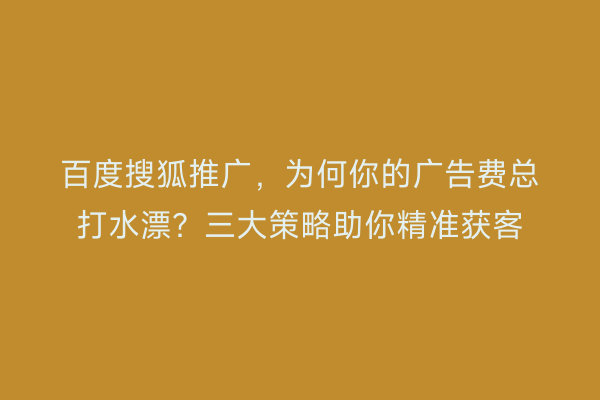 百度搜狐推广，为何你的广告费总打水漂？三大策略助你精准获客