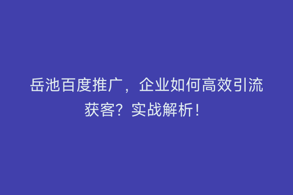 岳池百度推广，企业如何高效引流获客？实战解析！