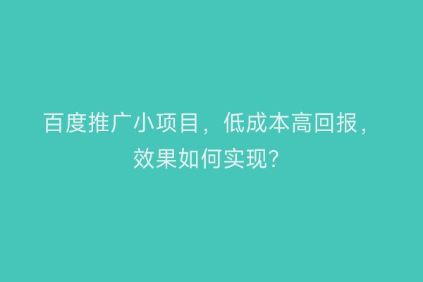 百度推广小项目，低成本高回报，效果如何实现？