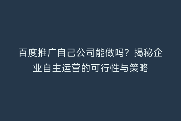 百度推广自己公司能做吗？揭秘企业自主运营的可行性与策略