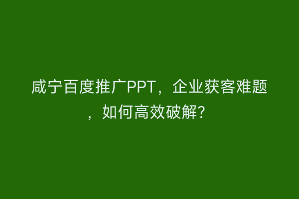 咸宁百度推广PPT，企业获客难题，如何高效破解？