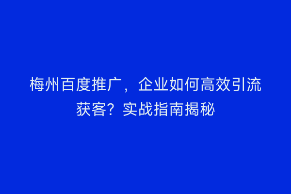 梅州百度推广，企业如何高效引流获客？实战指南揭秘