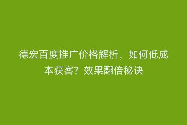德宏百度推广价格解析，如何低成本获客？效果翻倍秘诀