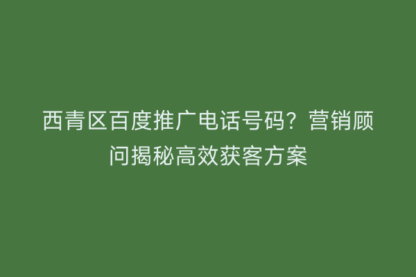 西青区百度推广电话号码？营销顾问揭秘高效获客方案