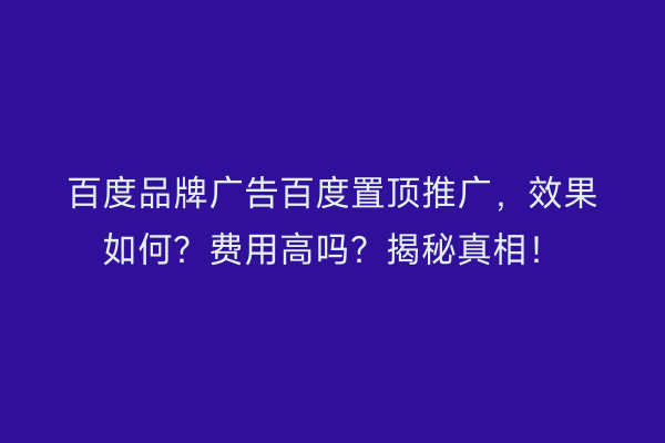 百度品牌广告百度置顶推广，效果如何？费用高吗？揭秘真相！