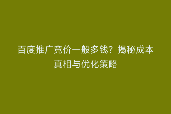 百度推广竞价一般多钱？揭秘成本真相与优化策略