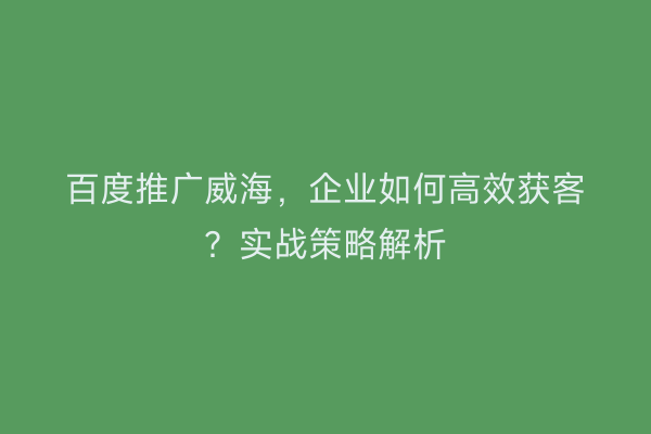 百度推广威海，企业如何高效获客？实战策略解析