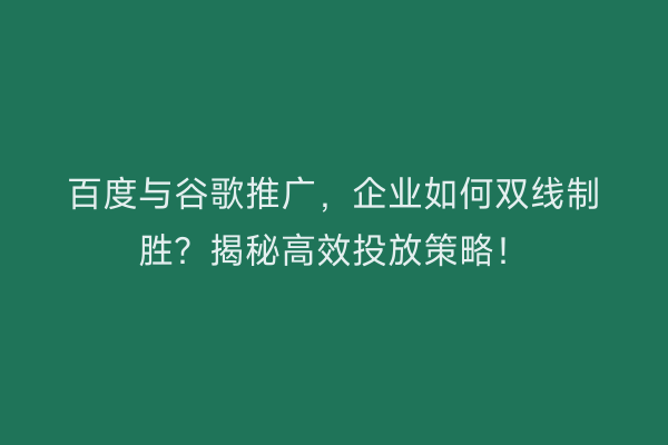 百度与谷歌推广，企业如何双线制胜？揭秘高效投放策略！