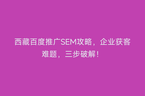 西藏百度推广SEM攻略，企业获客难题，三步破解！