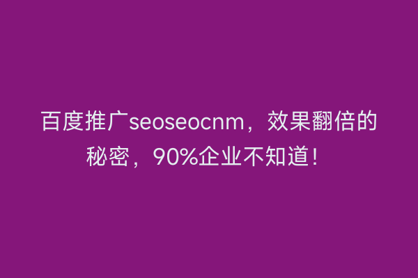 百度推广seoseocnm，效果翻倍的秘密，90%企业不知道！