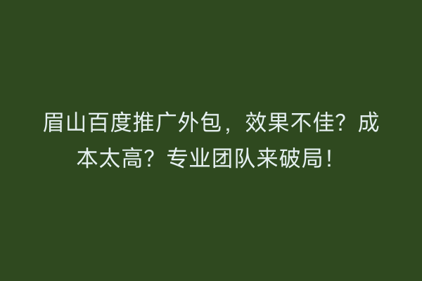 眉山百度推广外包，效果不佳？成本太高？专业团队来破局！