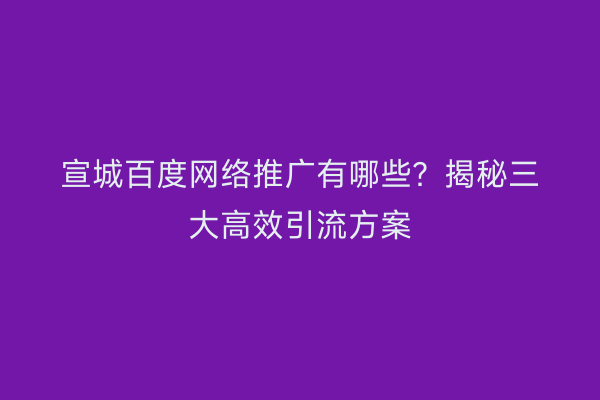宣城百度网络推广有哪些？揭秘三大高效引流方案