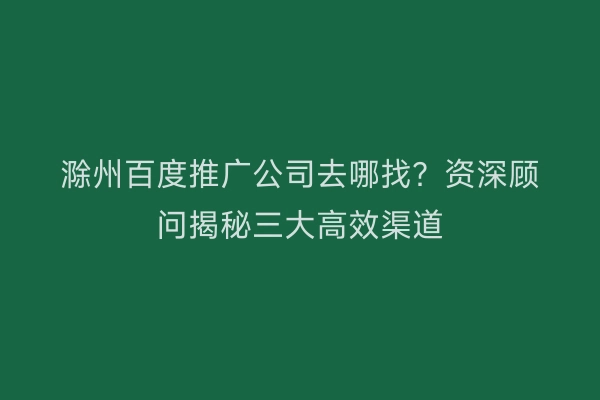 滁州百度推广公司去哪找？资深顾问揭秘三大高效渠道