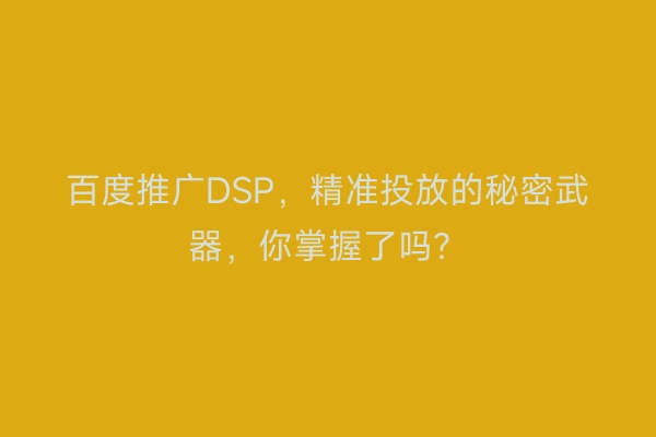 百度推广DSP，精准投放的秘密武器，你掌握了吗？