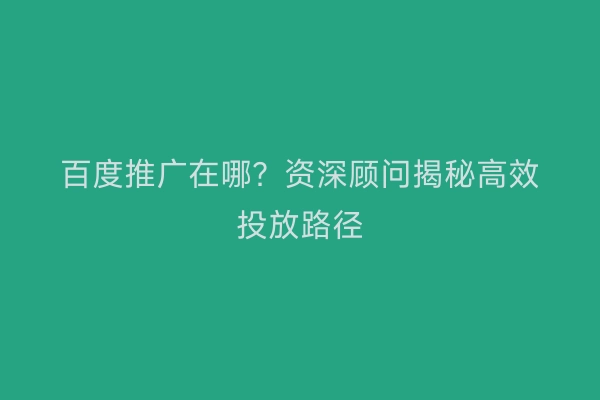 百度推广在哪？资深顾问揭秘高效投放路径