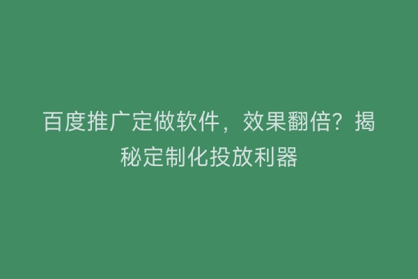 百度推广定做软件，效果翻倍？揭秘定制化投放利器
