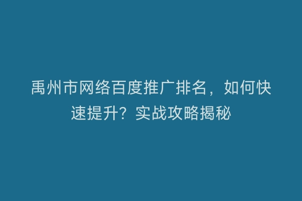 禹州市网络百度推广排名，如何快速提升？实战攻略揭秘