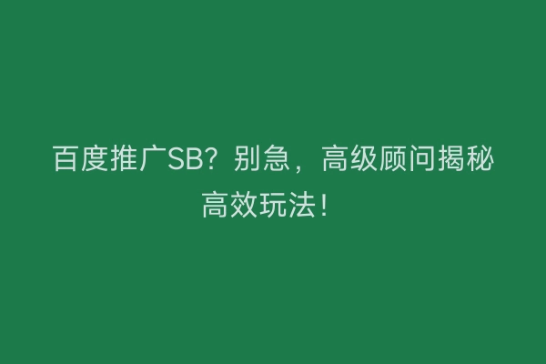 百度推广SB？别急，高级顾问揭秘高效玩法！