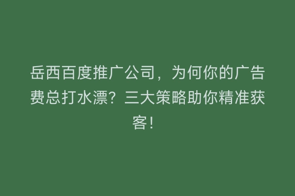 岳西百度推广公司，为何你的广告费总打水漂？三大策略助你精准获客！