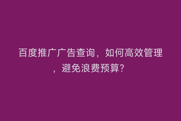 百度推广广告查询，如何高效管理，避免浪费预算？